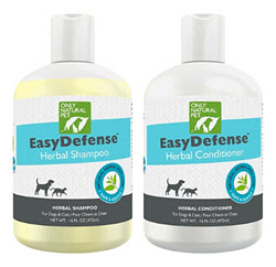  Shampoo & conditioner have 70% organic ingredients, neem oil & other natural herbs to help repel fleas, ticks, mosquitoes & more. Available fromcarolesdoggiesworld.com