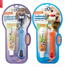 Pet EZDOG Dental Kit  available from www.carolesdoggieworld.com - Gentle Nylon Bristles, three flexible heads, tongue cleaner and natural vanilla flavour. Total clean in one convenient kit 